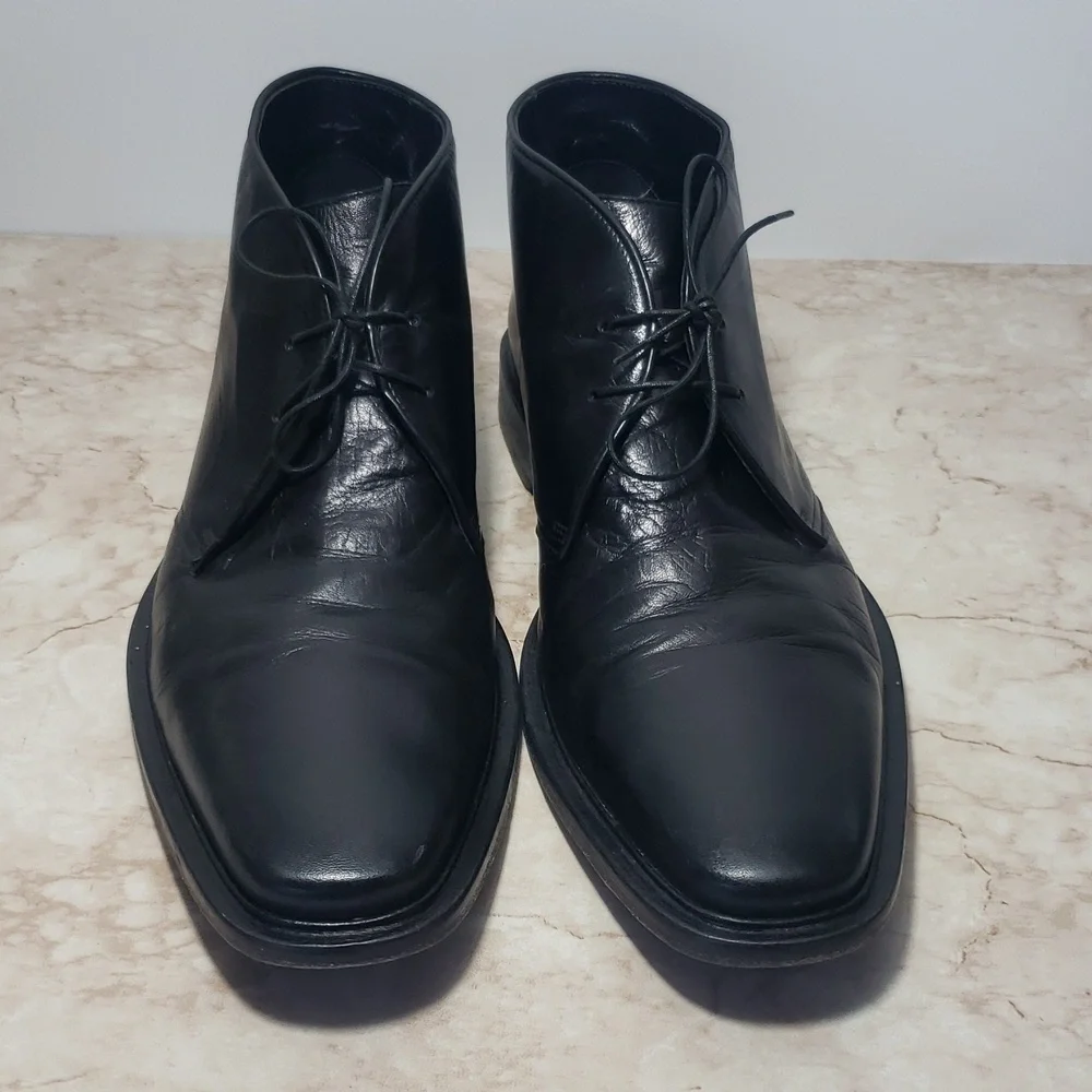Hugo Boss Black Leather Men's Boots Shoes Size 10